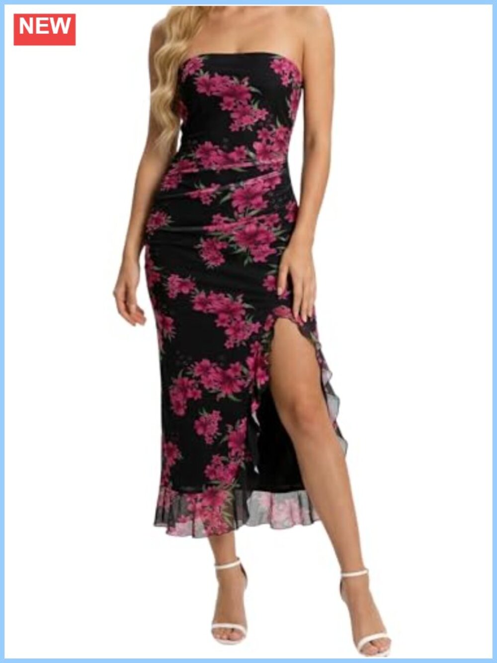 Women's Floral Strapless Maxi Dress Bodycon Wedding Guest Dress